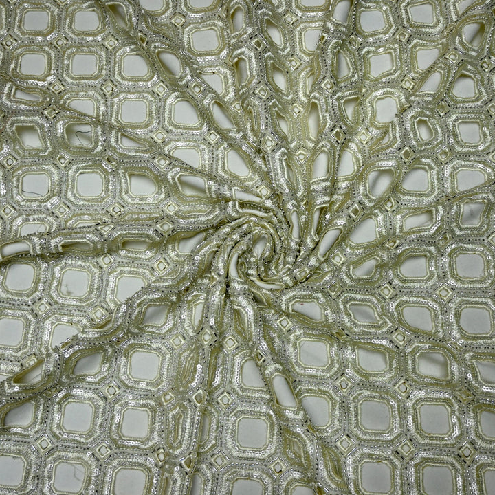 Net Cut Work With Cut Dana Sequins Embroidery Fabric