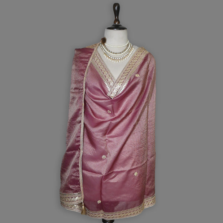 Premium Organza Zari Stripe Foil Sequin Dupatta – Elegant Festive Embroidered Designer Dupatta-F94248-3