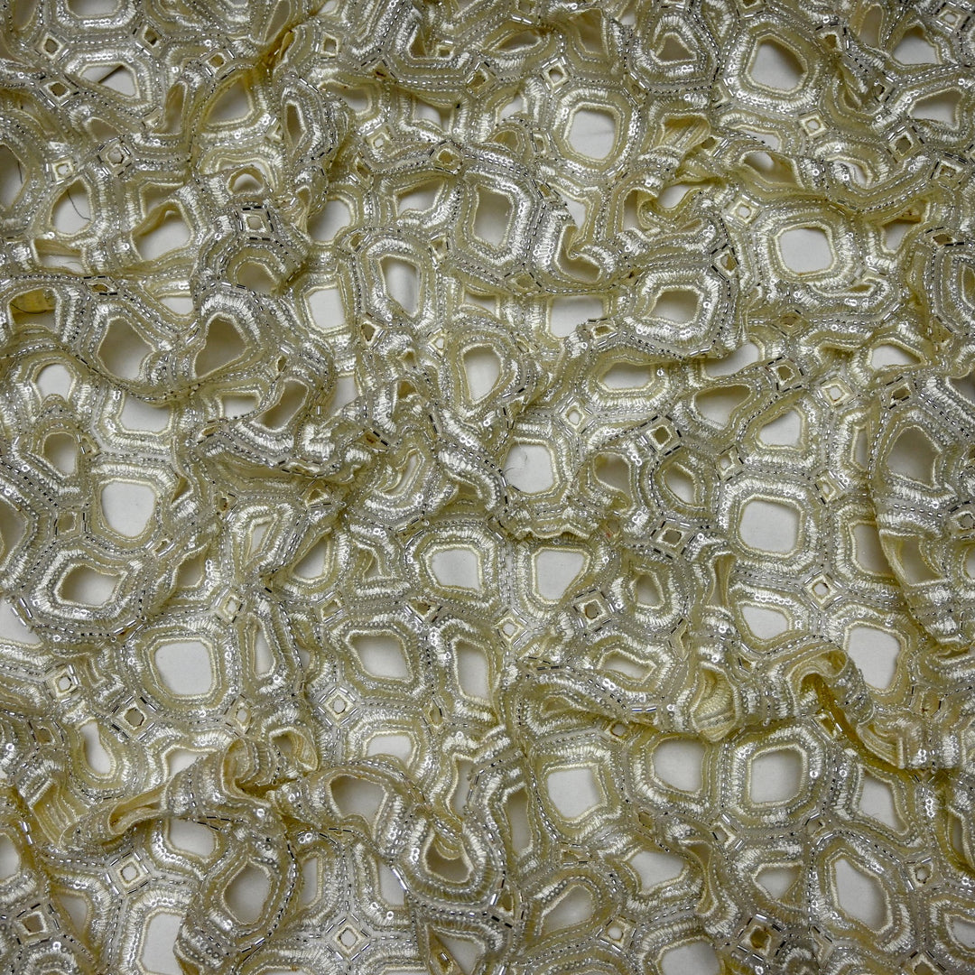 Net Cut Work With Cut Dana Sequins Embroidery Fabric