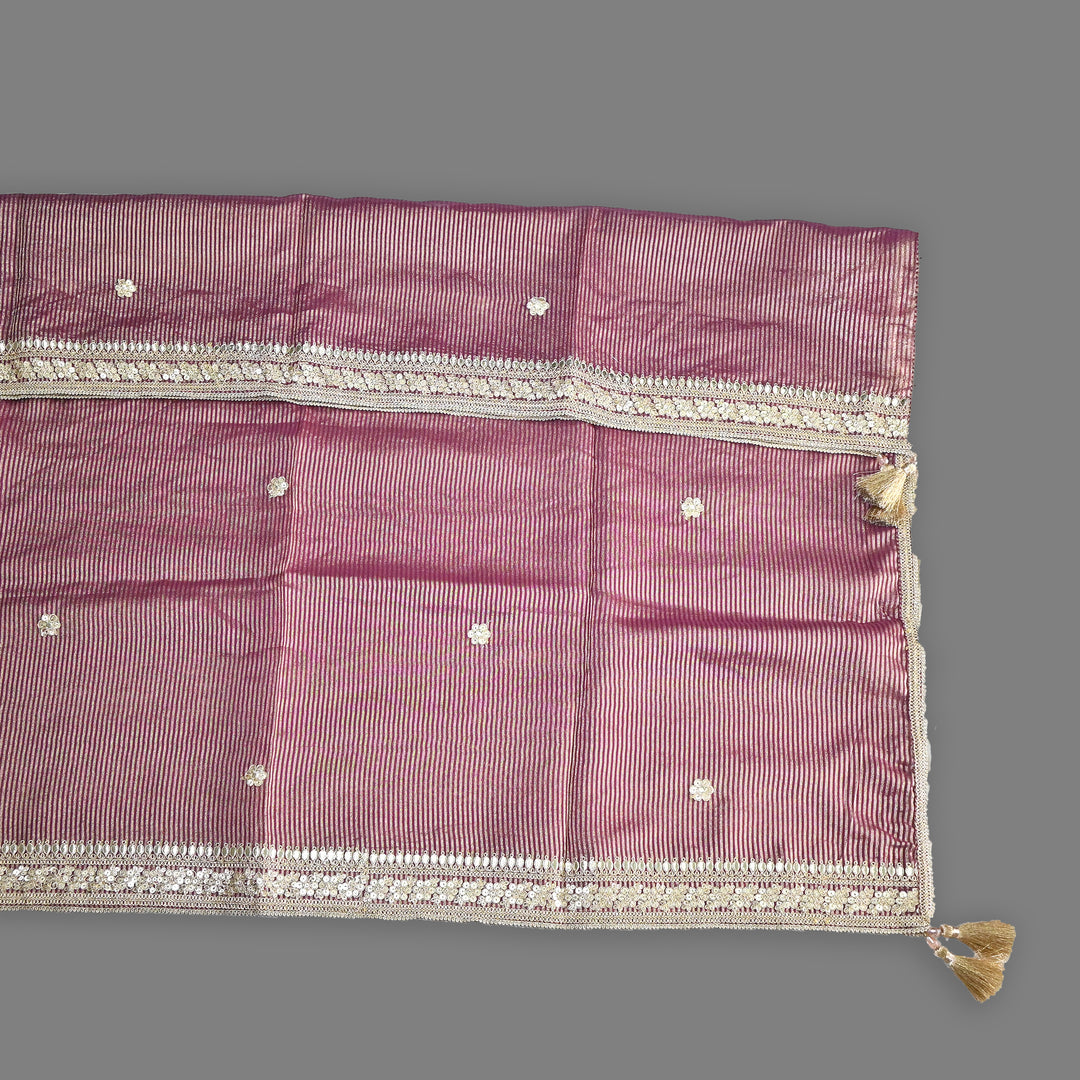 Premium Organza Zari Stripe Foil Sequin Dupatta – Elegant Festive Embroidered Designer Dupatta-F94248-3