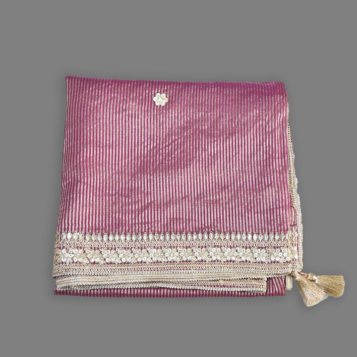 Premium Organza Zari Stripe Foil Sequin Dupatta – Elegant Festive Embroidered Designer Dupatta-F94248-3