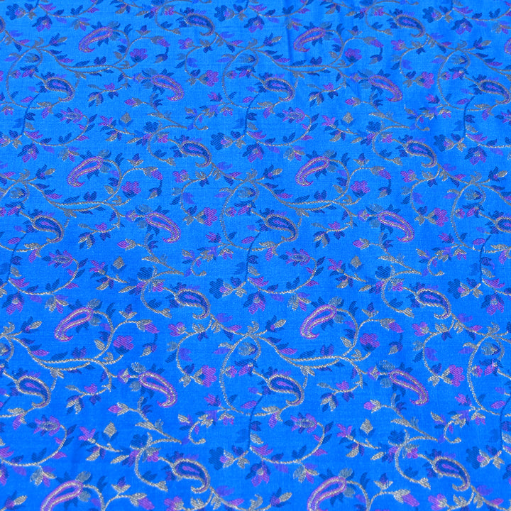 Royal Blue Satin Jamdani Brocade Fabric