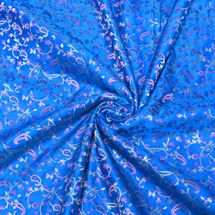 Royal Blue Satin Jamdani Brocade Fabric