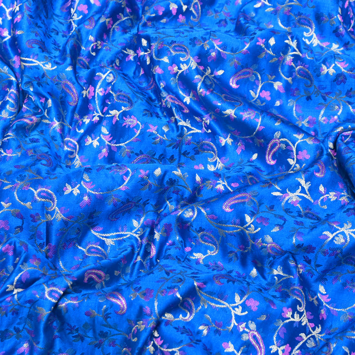 Royal Blue Satin Jamdani Brocade Fabric