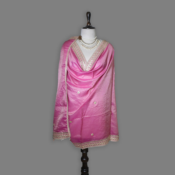 Premium Organza Zari Stripe Foil Sequin Dupatta – Elegant Festive Embroidered Designer Dupatta-F94248-5