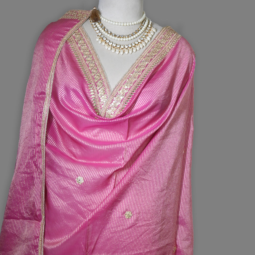 Premium Organza Zari Stripe Foil Sequin Dupatta – Elegant Festive Embroidered Designer Dupatta-F94248-5