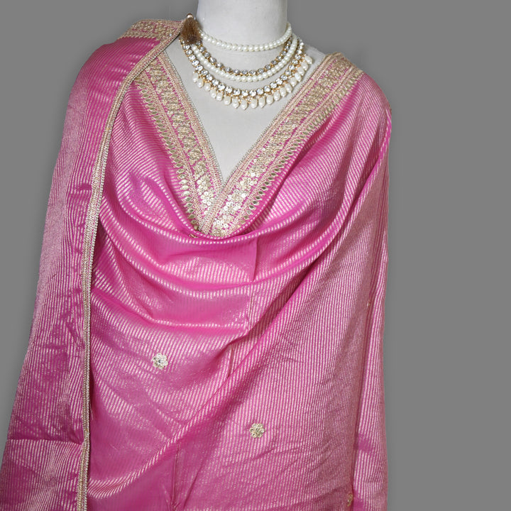 Premium Organza Zari Stripe Foil Sequin Dupatta – Elegant Festive Embroidered Designer Dupatta-F94248-5