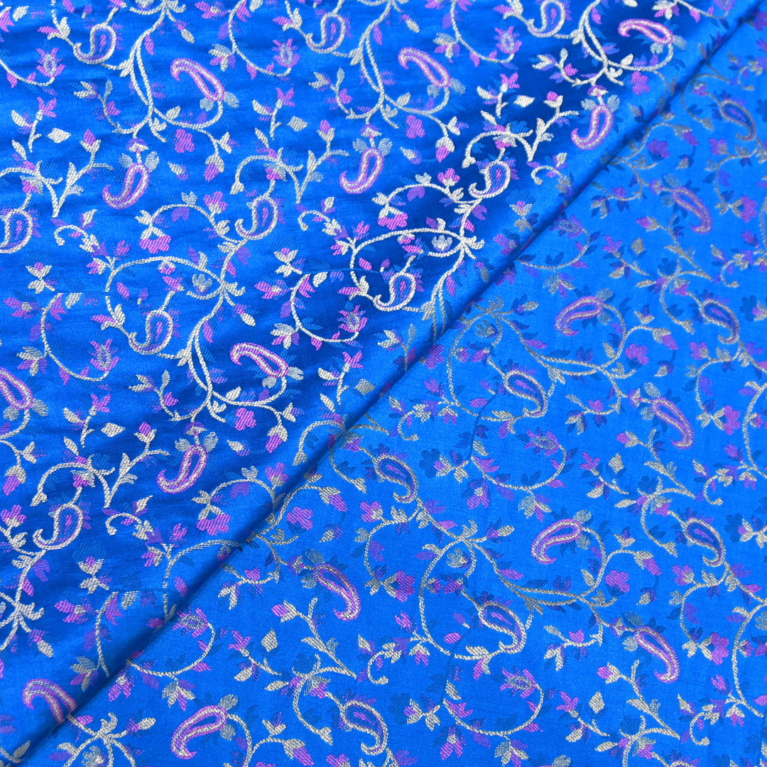 Royal Blue Satin Jamdani Brocade Fabric