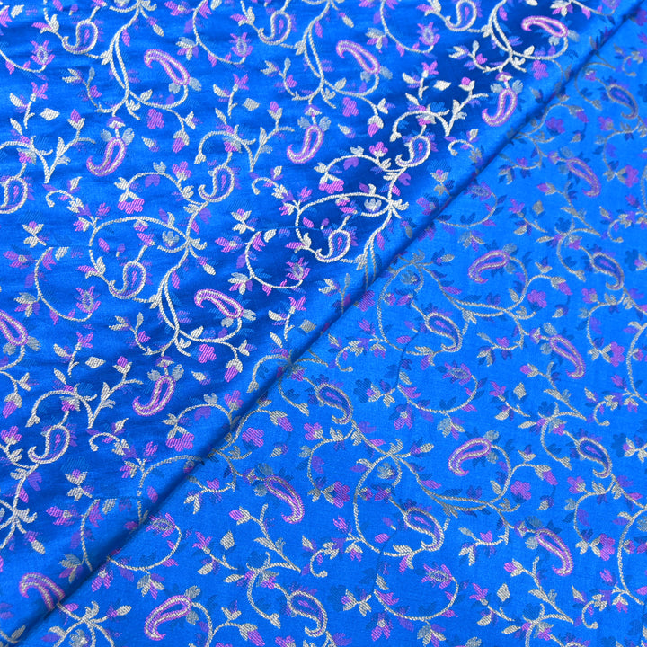 Royal Blue Satin Jamdani Brocade Fabric