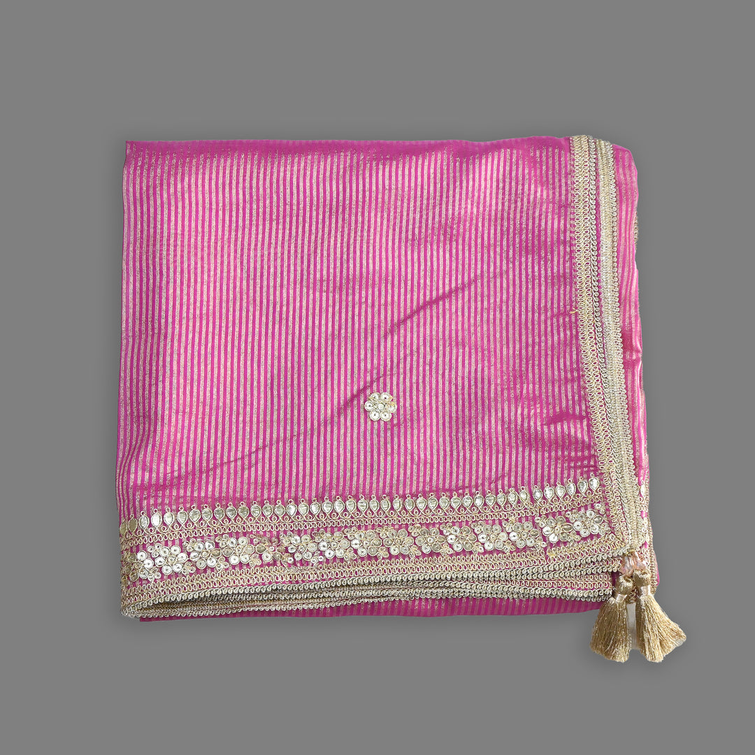 Premium Organza Zari Stripe Foil Sequin Dupatta – Elegant Festive Embroidered Designer Dupatta-F94248-5