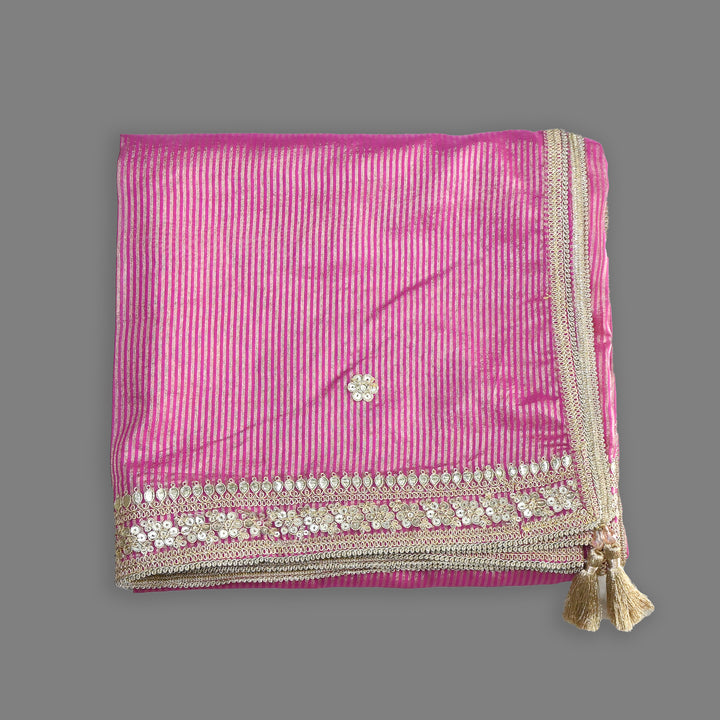 Premium Organza Zari Stripe Foil Sequin Dupatta – Elegant Festive Embroidered Designer Dupatta-F94248-5