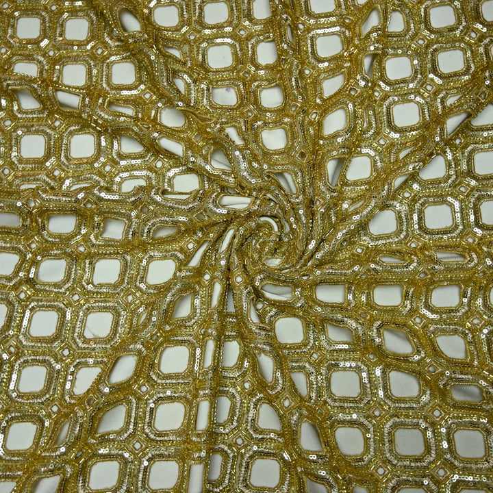 Net Cut Work With Cut Dana Sequins Embroidery Fabric