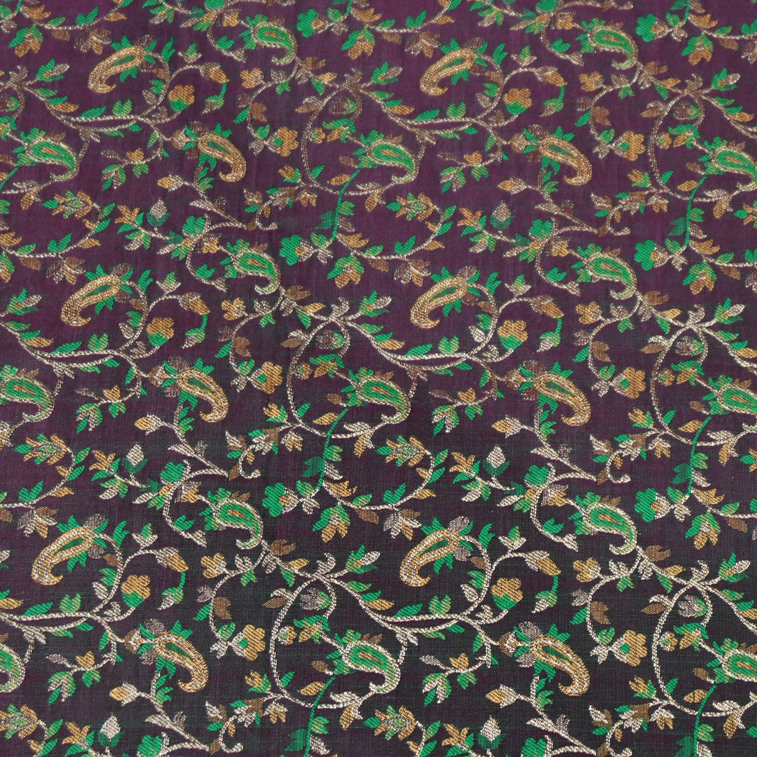 Deep Mulberry Purple Satin Jamdani Brocade Fabric