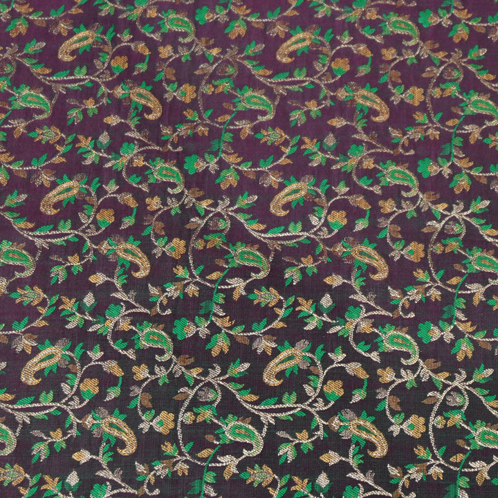Deep Mulberry Purple Satin Jamdani Brocade Fabric