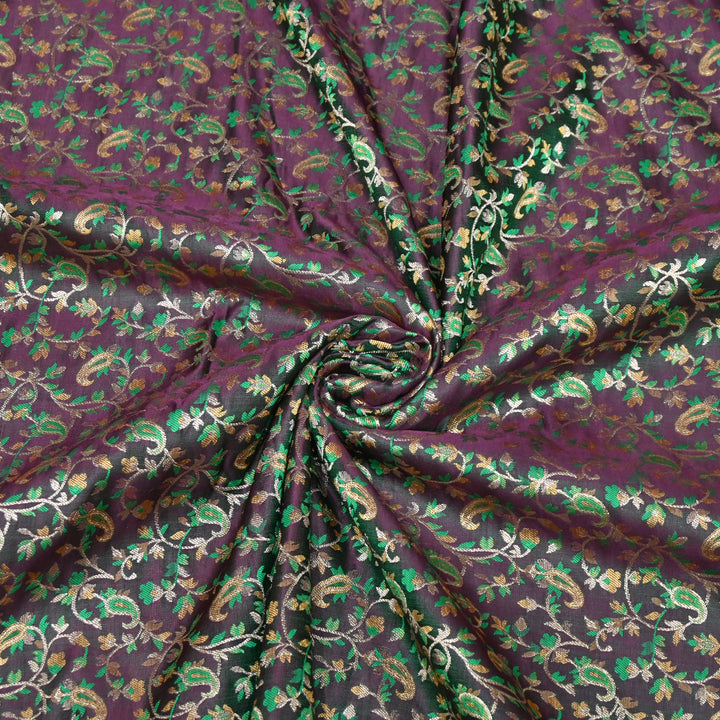 Deep Mulberry Purple Satin Jamdani Brocade Fabric