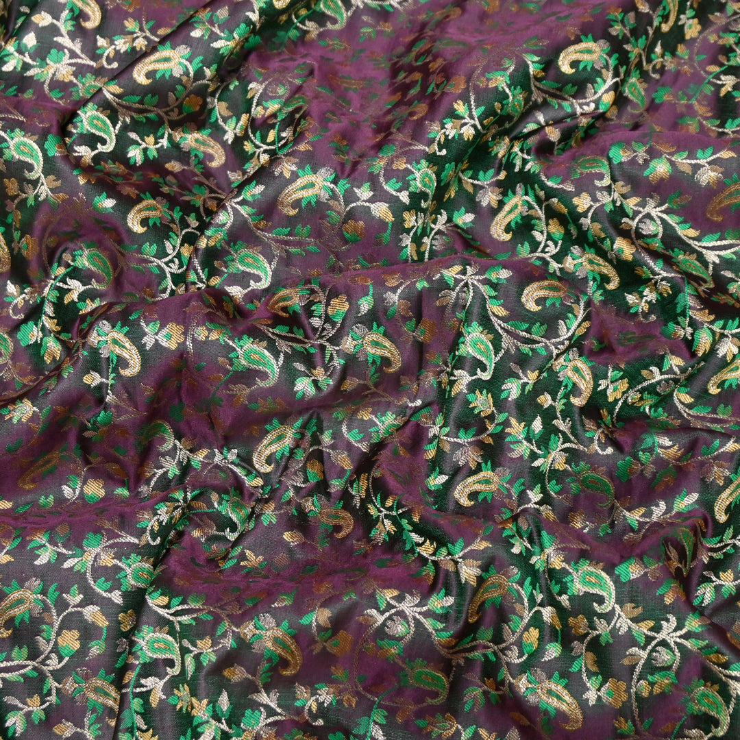 Deep Mulberry Purple Satin Jamdani Brocade Fabric