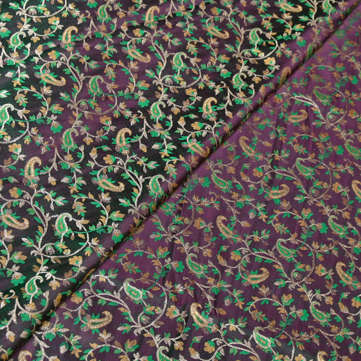 Deep Mulberry Purple Satin Jamdani Brocade Fabric