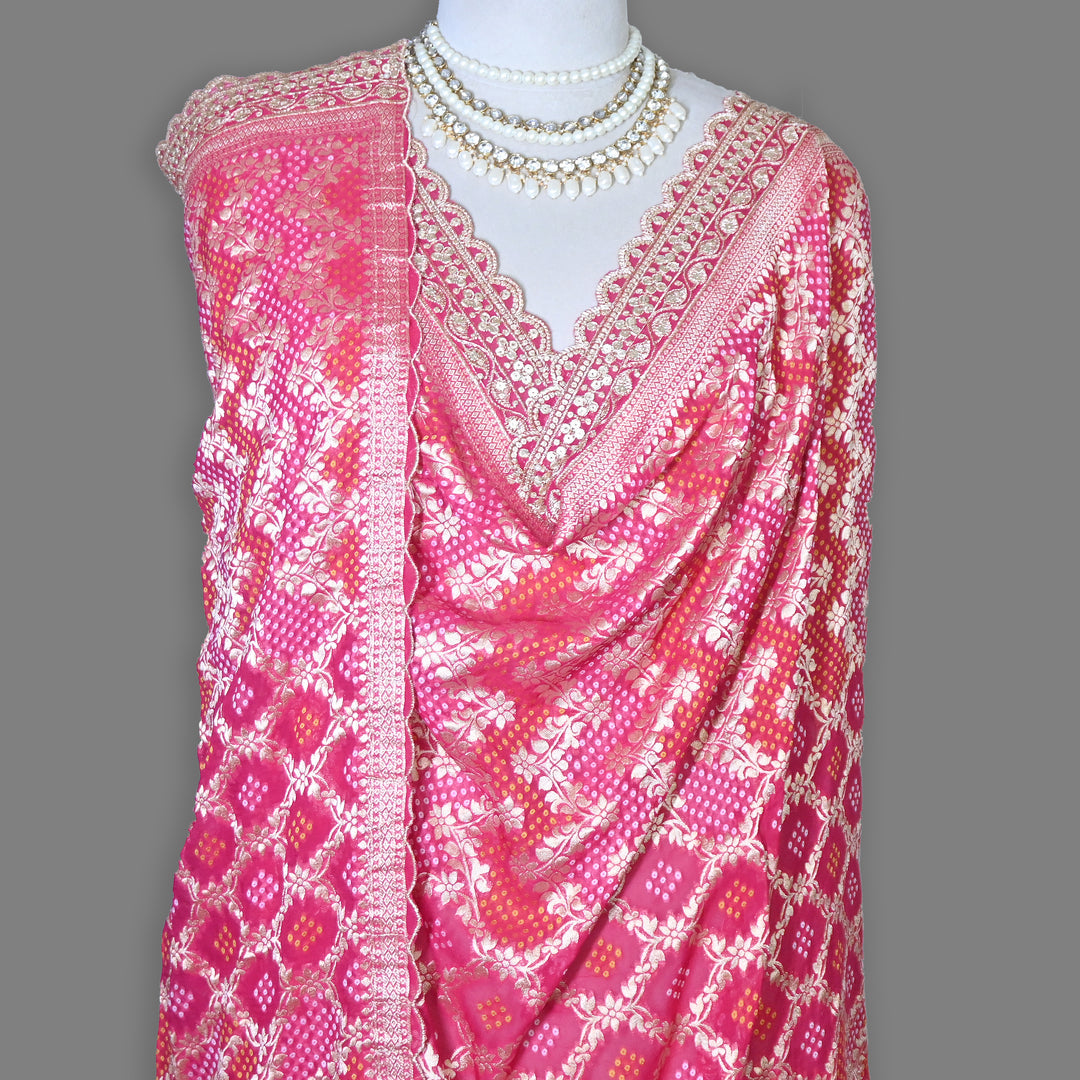 Premium Georgette Bandhani Zari Jacquard Dupatta – Designer Festive Ethnic Dupatta for Women-BF6181-3