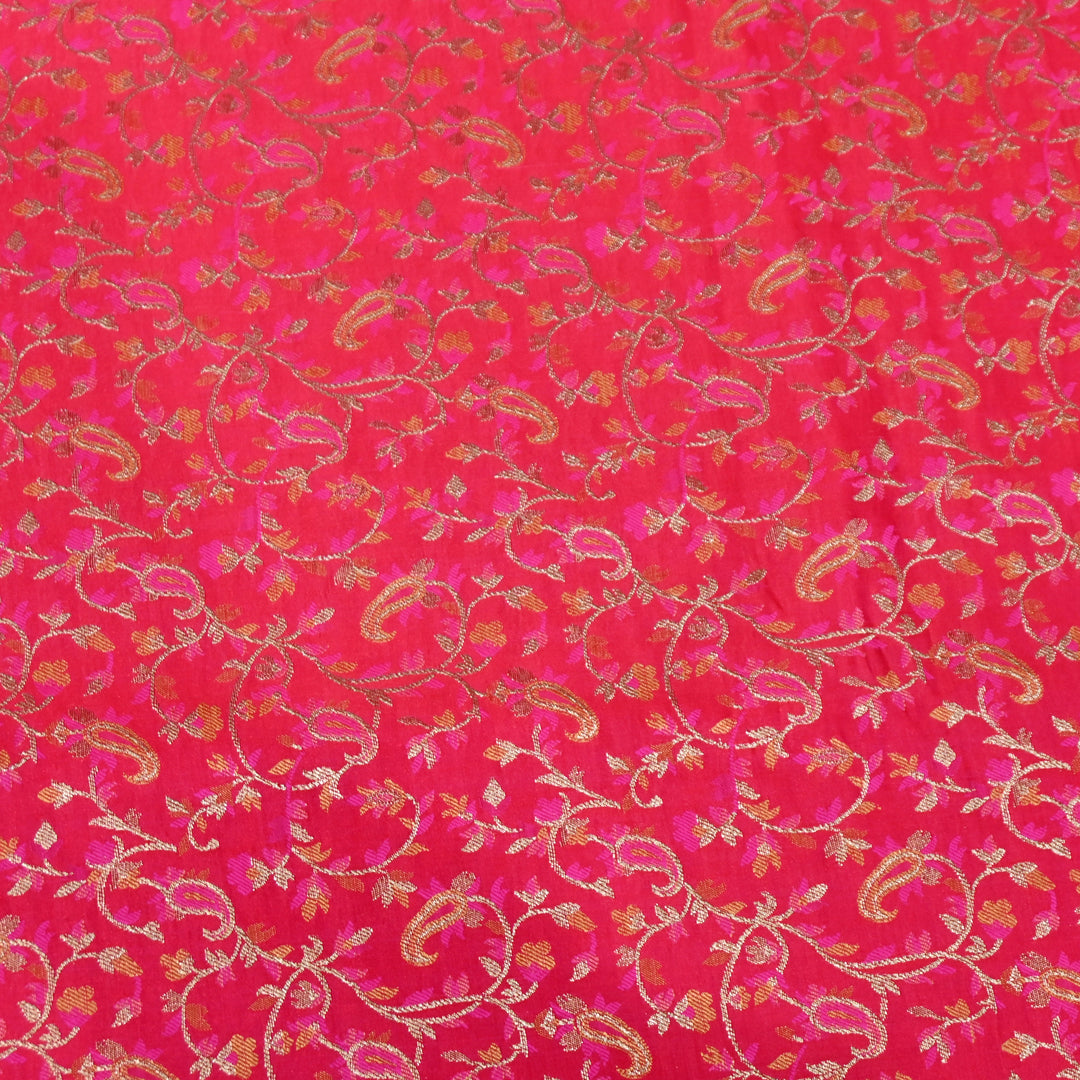 Hot Pink Satin Jamdani Brocade Fabric
