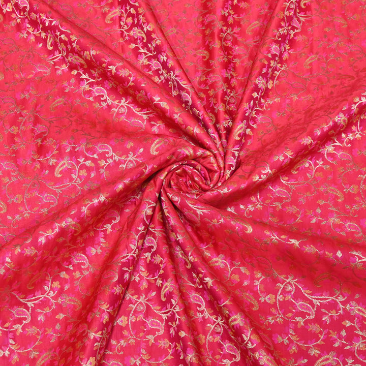 Hot Pink Satin Jamdani Brocade Fabric