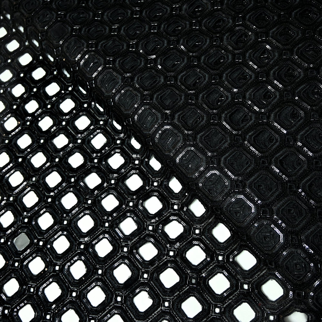 Net Cut Work With Cut Dana Sequins Embroidery Fabric