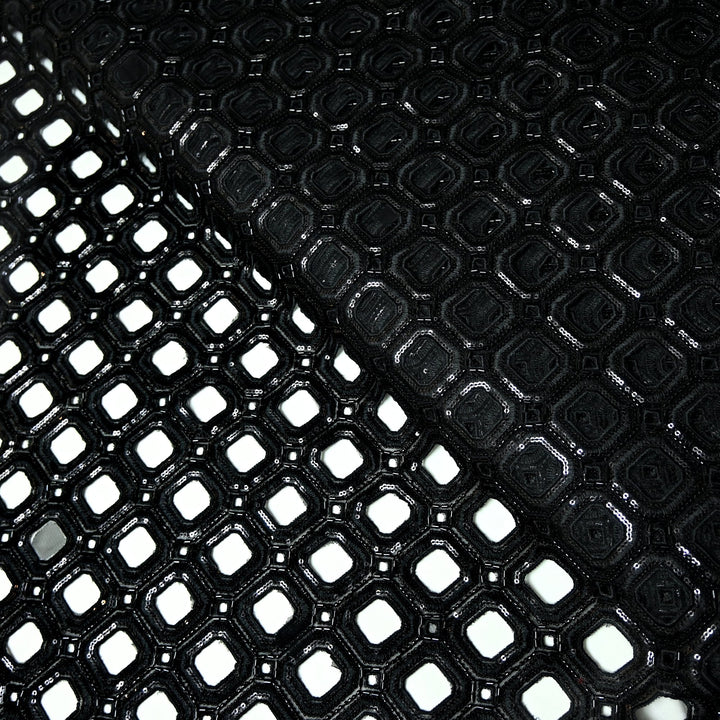 Net Cut Work With Cut Dana Sequins Embroidery Fabric