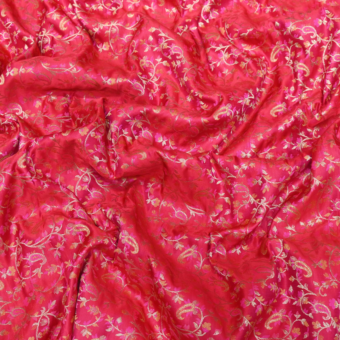 Hot Pink Satin Jamdani Brocade Fabric