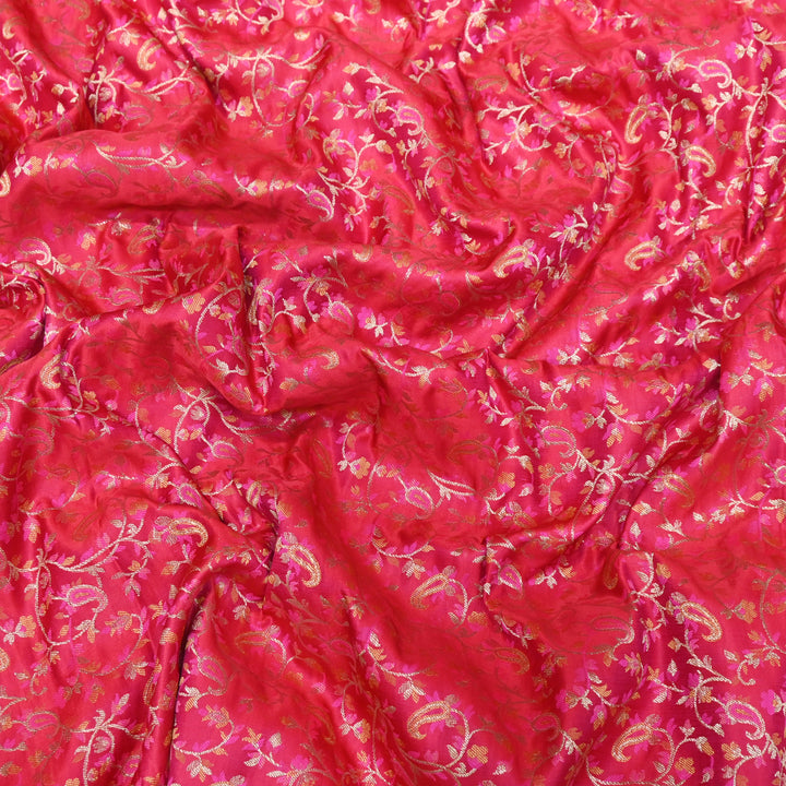 Hot Pink Satin Jamdani Brocade Fabric