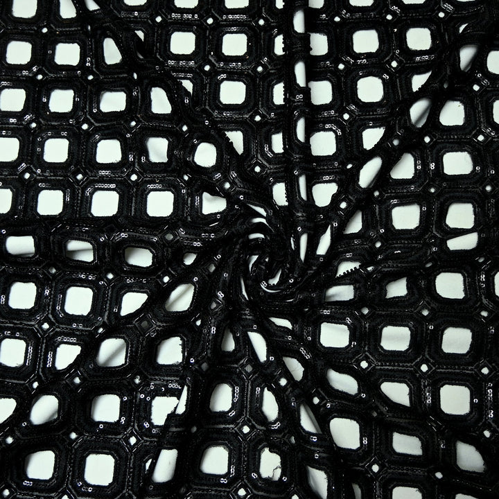 Net Cut Work With Cut Dana Sequins Embroidery Fabric