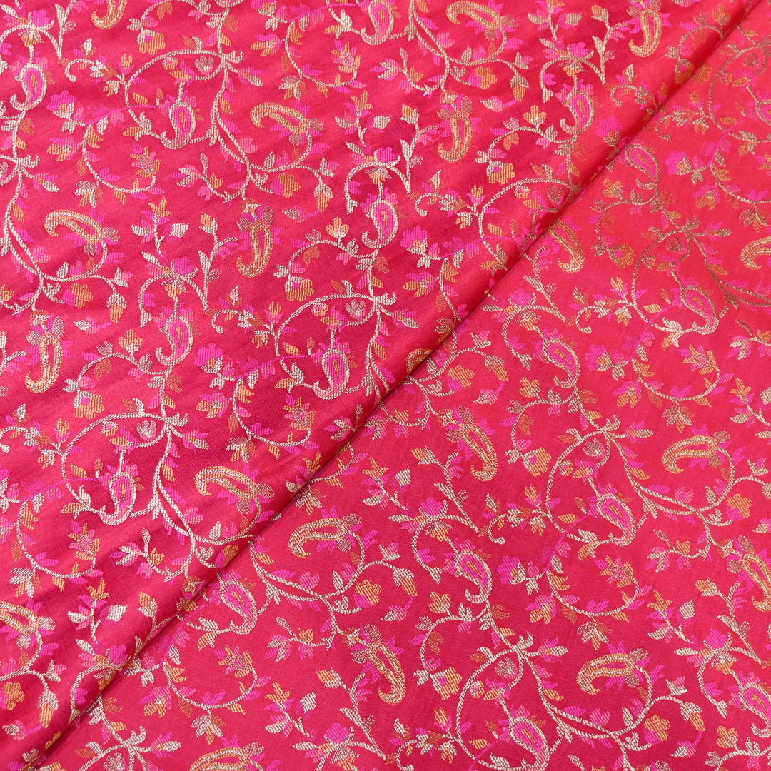 Hot Pink Satin Jamdani Brocade Fabric