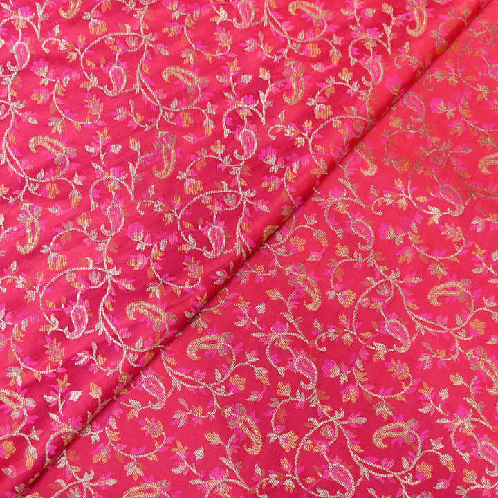 Hot Pink Satin Jamdani Brocade Fabric
