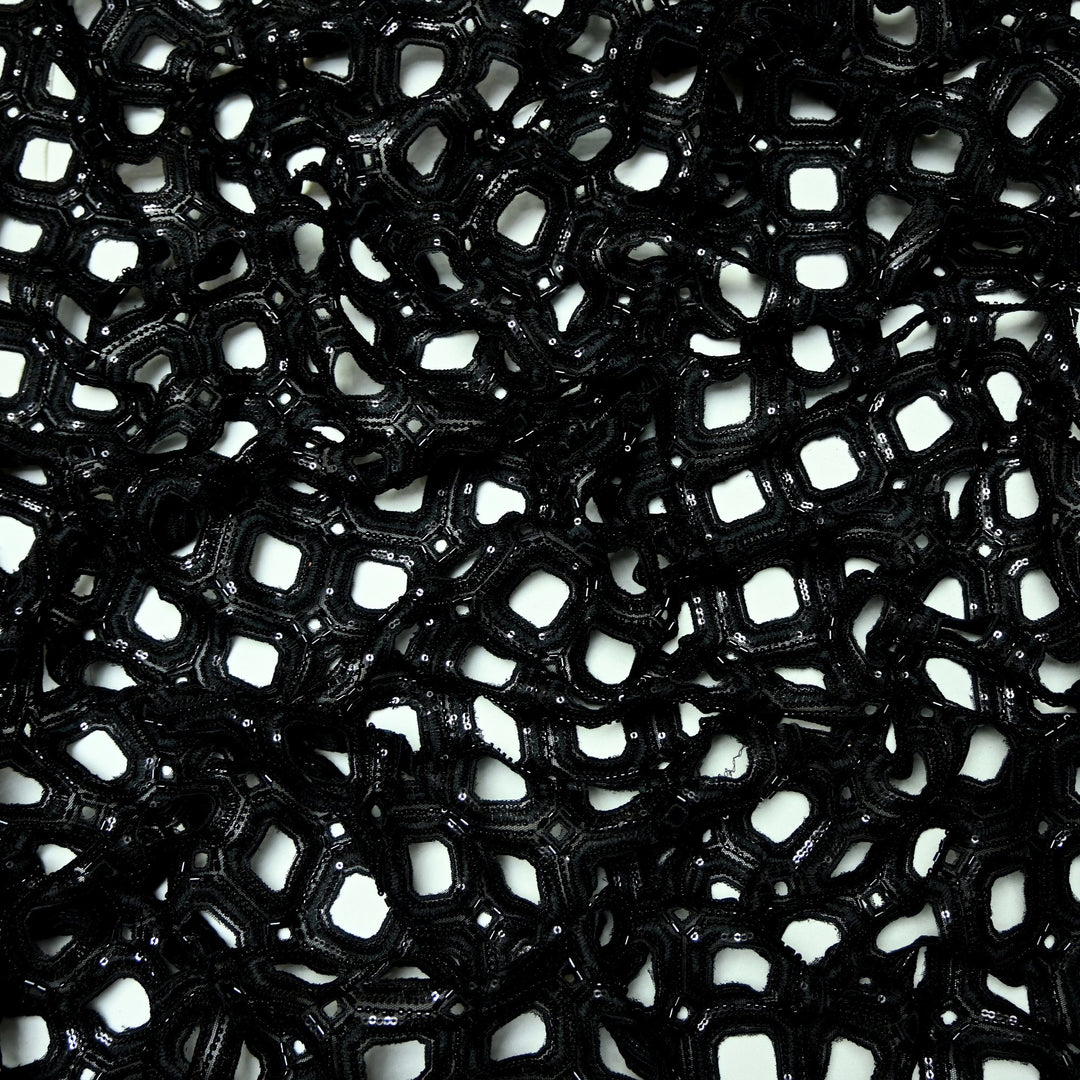 Net Cut Work With Cut Dana Sequins Embroidery Fabric