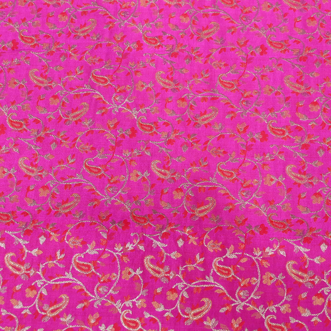 Magenta Satin Jamdani Brocade Fabric