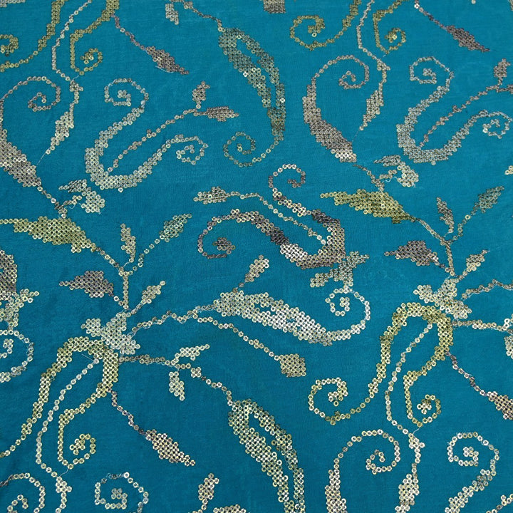Chinon Chiffon Zari With Sequins Embroidery Fabrics