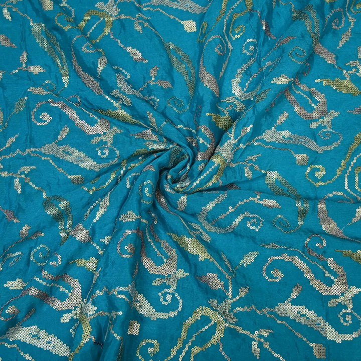 Chinon Chiffon Zari With Sequins Embroidery Fabrics