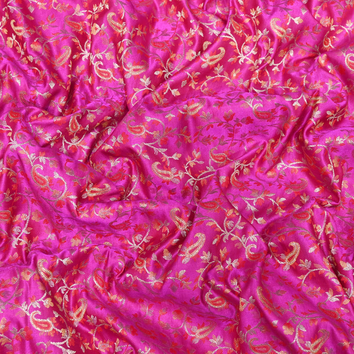 Magenta Satin Jamdani Brocade Fabric