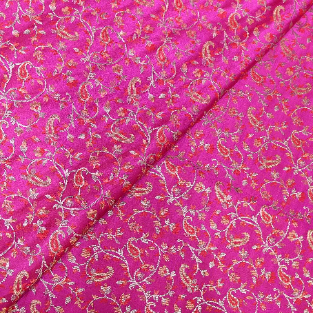Magenta Satin Jamdani Brocade Fabric
