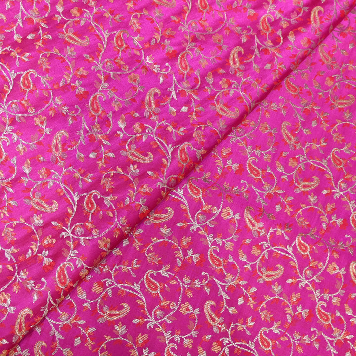 Magenta Satin Jamdani Brocade Fabric