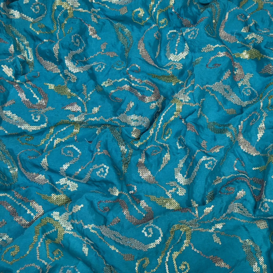Chinon Chiffon Zari With Sequins Embroidery Fabrics