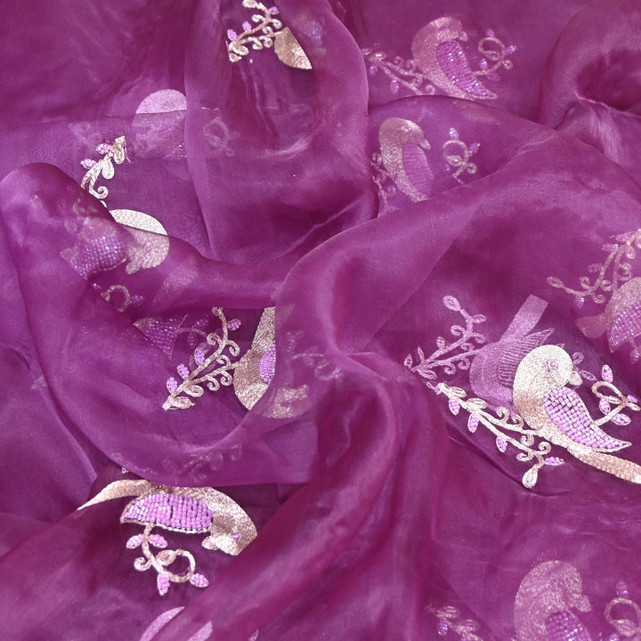 Silk Organza Zari & Moti Embroidery Fabric | Designer Fabric | PS2352-01