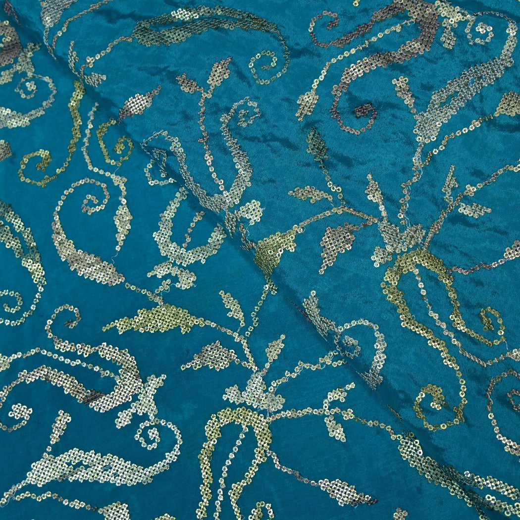 Chinon Chiffon Zari With Sequins Embroidery Fabrics