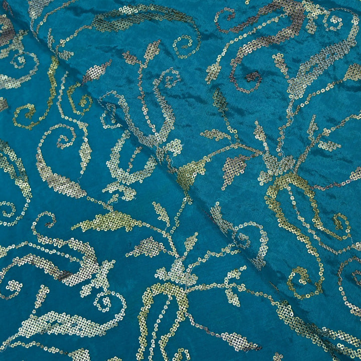 Chinon Chiffon Zari With Sequins Embroidery Fabrics