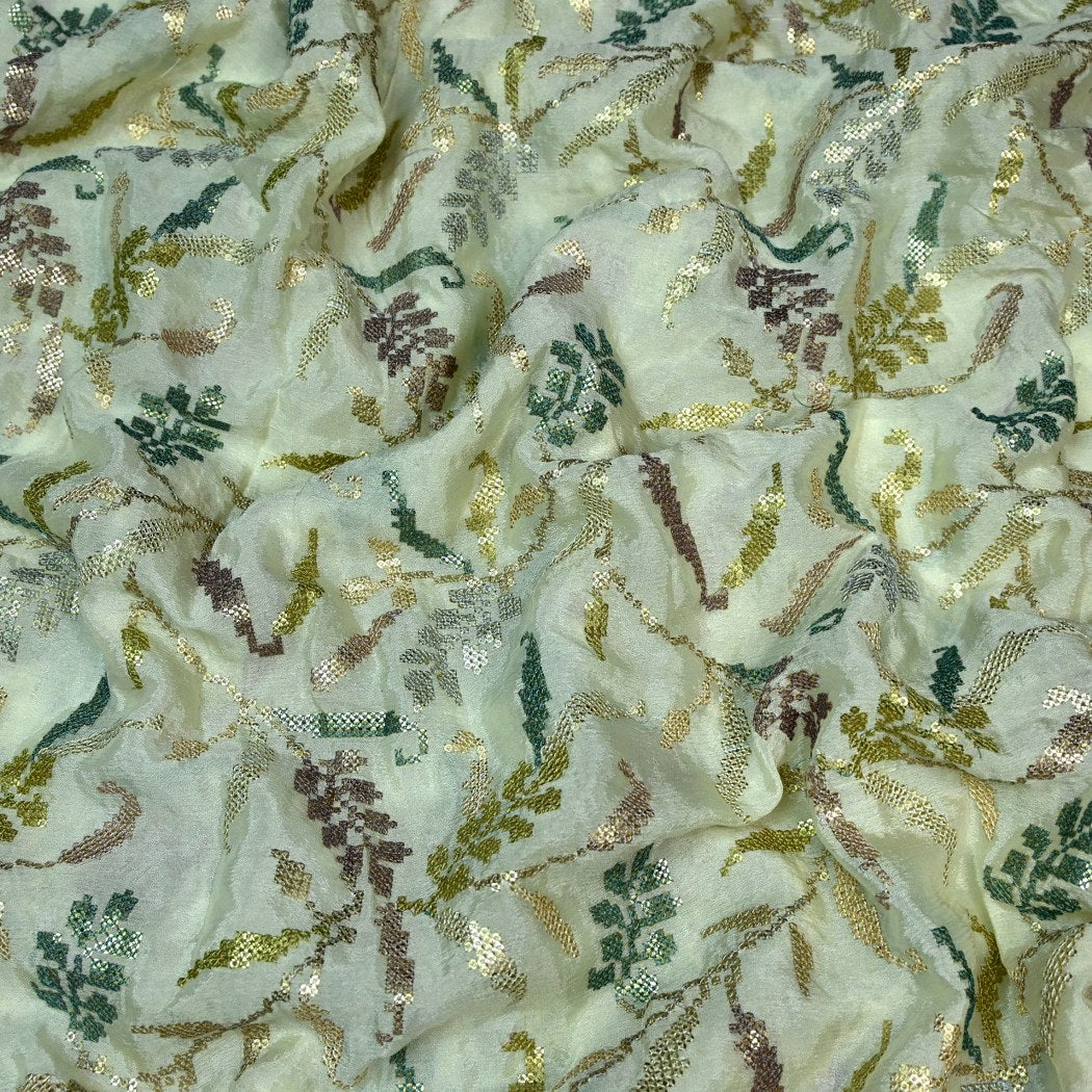 Chinon Chiffon Zari With Sequins Embroidery Fabrics