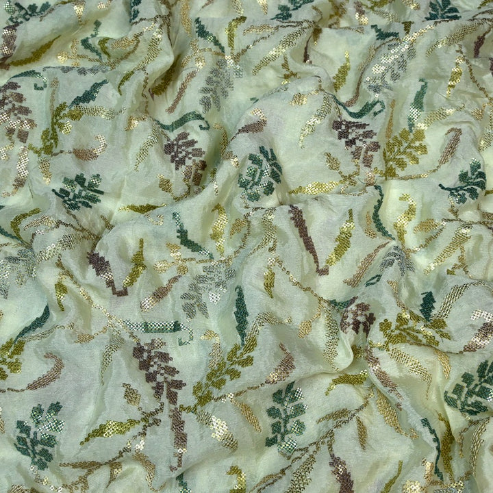 Chinon Chiffon Zari With Sequins Embroidery Fabrics