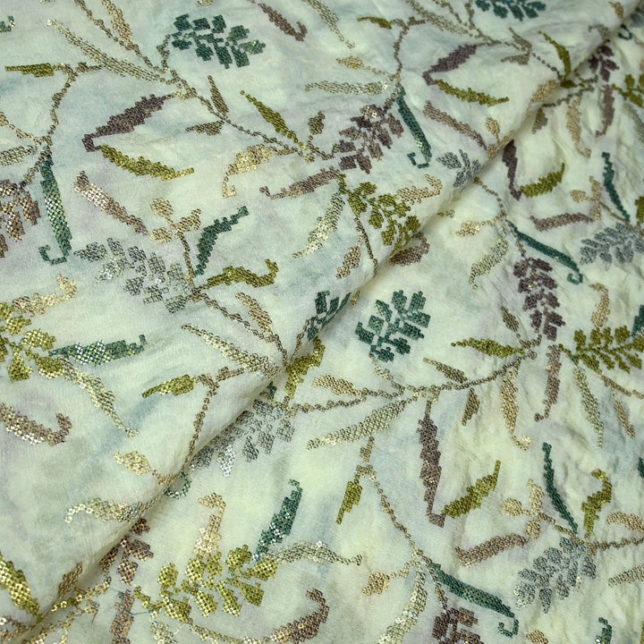 Chinon Chiffon Zari With Sequins Embroidery Fabrics