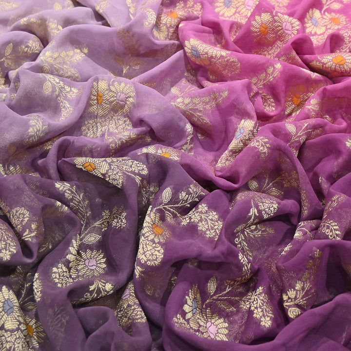 Premium  Dyed Viscose Georgette 4D Shade Zari Jacquard Fabric - 00004D-1
