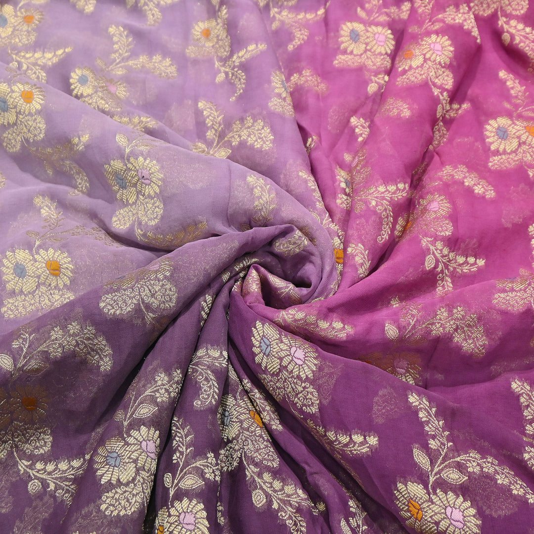 Premium  Dyed Viscose Georgette 4D Shade Zari Jacquard Fabric - 00004D-1