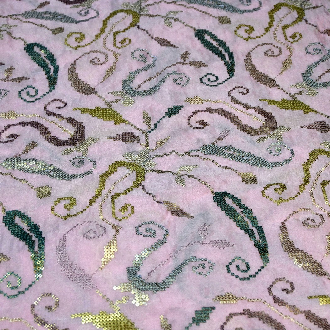 Chinon Chiffon Zari With Sequins Embroidery Fabrics