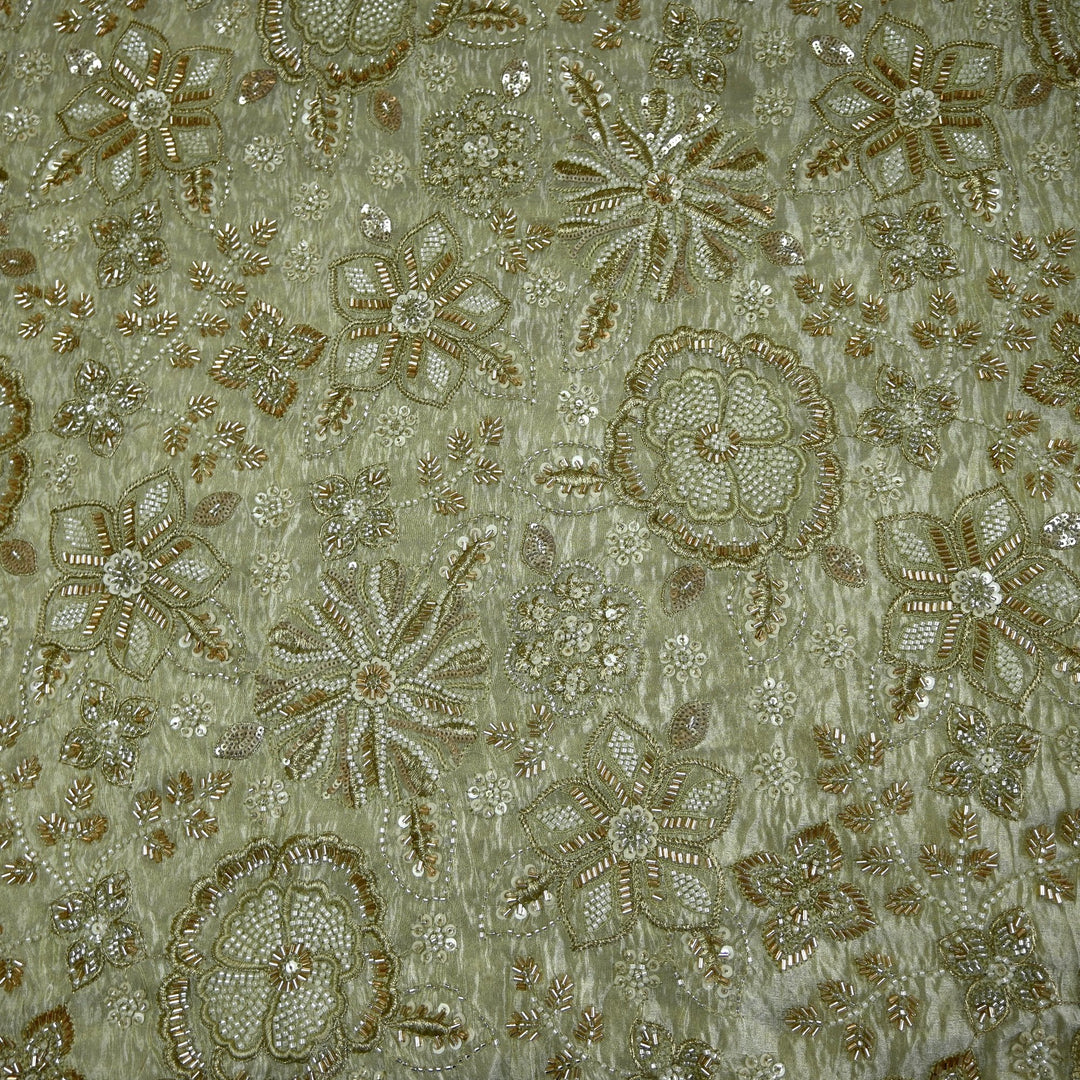 Dyeable Tissue Zari Moti Sequins Embroidery Fabric