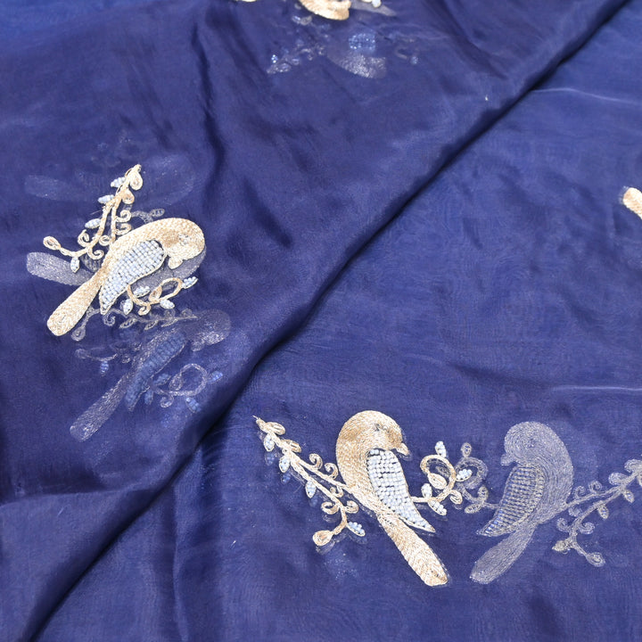 Silk Organza Zari & Moti Embroidery Fabric | Designer Fabric | PS2352-03